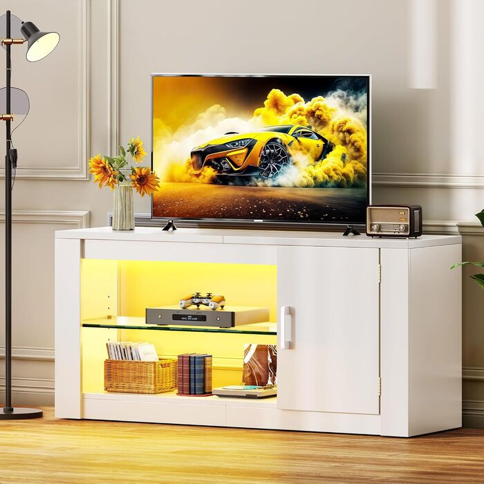 Тумба під телевізор YITAHOME з RGB-підсвіткою, білий колір, 106.5 x 34 x 51 см, для телевізорів до 43 дюймів