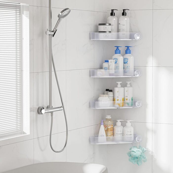 Поличка для душу Sotfamily без свердління (90°), кутова, з клеєм, з нержавіючого пластику, для шампуню, 4 шт., кристалічний дизайн