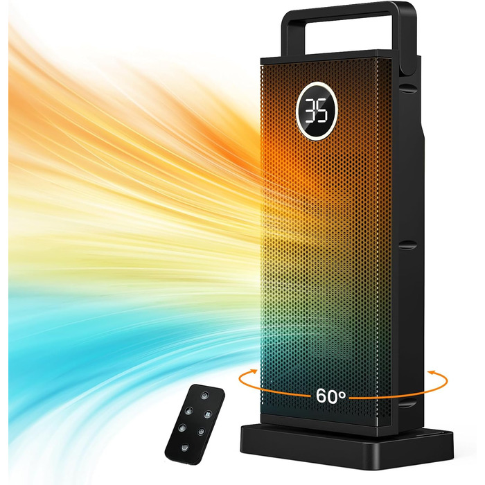 Електричний обігрівач з керамічним нагрівачем, 3 режими, 2000W, осциляція 70°, захист від перекидання, тихий обігрівач для дому та офісу