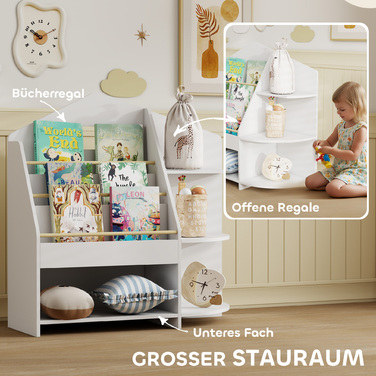 AIYAPLAY Поличкова шафа для дитячої кімнати з 7 полицями для книг та іграшок, з заокругленими краями, витримує 40 кг, білий колір