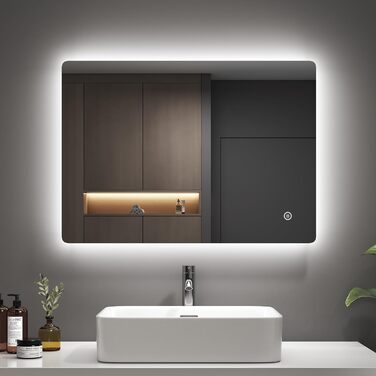 Дзеркало для ванної кімнати EMKE з підсвічуванням 60x80 см, антизапар, сенсорне керування, 3 режими освітлення, таймер 3 години