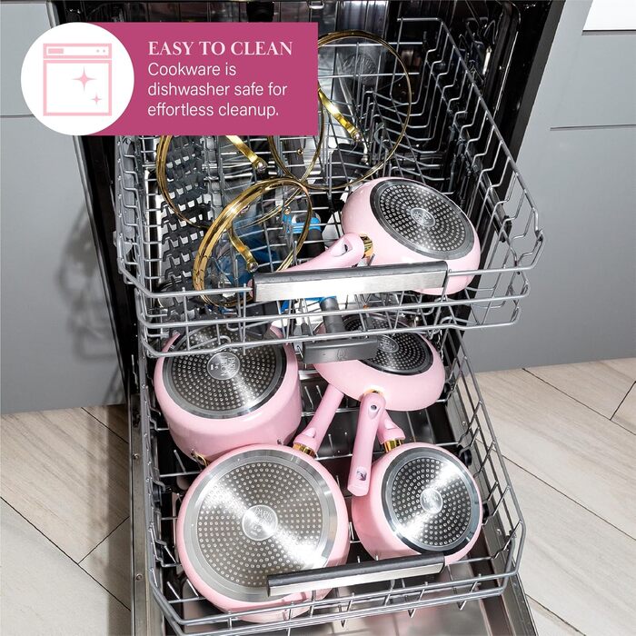 Набір посуду Paris Hilton Epic 12 предметів з антипригарним покриттям, склокришки, рожевий