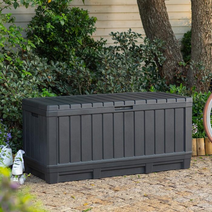 Садова скриня-лавка Koll Living Kentwood 350л антрацит: водонепроникна, для зберігання подушок, садового інвентарю та іграшок