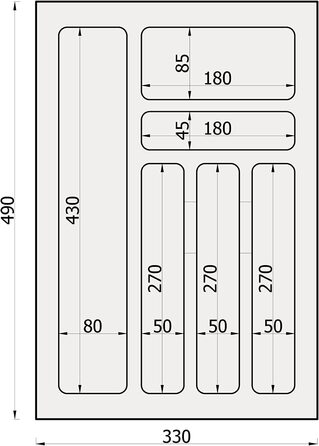 Вставка для столових приладів sossai Divio для висувних ящиків 45 см / ширина 38 см x Глибина 43 см обрізна з 5 відділеннями / Колір Білий / Система розташування ящиків для столових приладів (33 x 49 см-6 відділень)