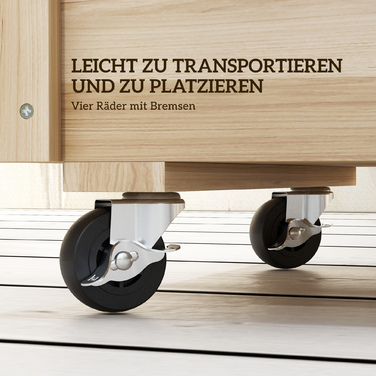 Підвищене грядка, стійке до погодних умов покриття, 4 колеса, натуральне дерево, 89 x 48 x 47 см