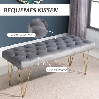 Лавка для взуття HOMCOM з оксамитовим чохлом Velvet Grey 116x44.5x49см ідеально підходить для передпокою та передпокою