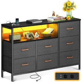 Комод Coleshome з висувними ящиками, світлодіодною підсвіткою, 2 USB та 2 розетки AC, 7 тканинних ящики, для спальні/вітальні, 132*30*89 см, чорний