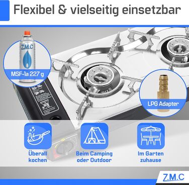 Газовий набір для кемпінгу ZMC 2-поверховий з адаптером для LPG + 4 балончики 227г + кейс, 2.5кВт, з Piezo-запалюванням, для відпочинку на природі та дому