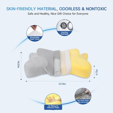 Подушка для шиї Jiaao Memory Foam, комфорт для всіх положень сну, можна прати, 64x39x13 см (Butterfly)