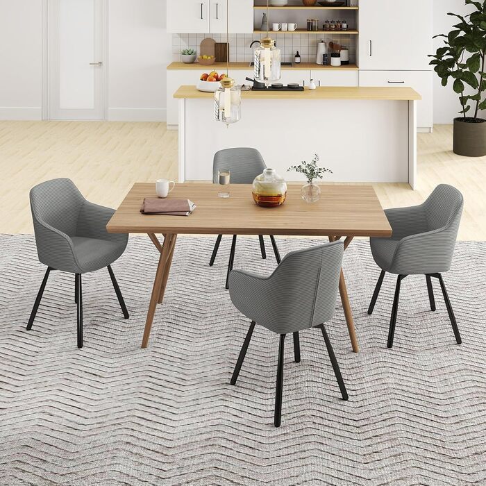 LEWE Комплект з 4-х обертових стільців для їдальні з підлокітниками, сірий. Сучасні стільці для кухні/вітальні з дерев'яними ніжками та спинкою.