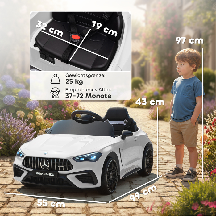 Електромобіль для дітей Kinder, дизайн Mercedes-Benz, двигун 12V, пульт дистанційного керування, світлодіодні фари, музика, для дітей віком 3-6 років, білий