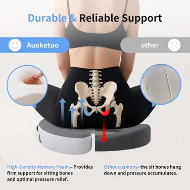 Ортопедична подушка-кільце з ефектом пам'яті Memory Foam для копчика та копчик-підтримки, пом'якшення болю при геморої, ішіасі, вагітності та післяопераційному відновленні (сіра)