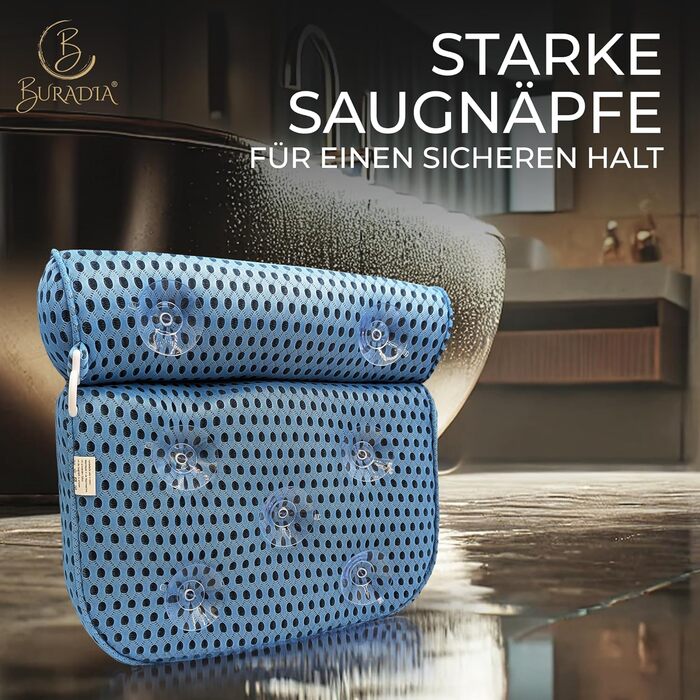 Подушка для ванни з сіткою для прання - Максимальний комфорт та розслаблення з новітньою технологією Air Mesh. Подушка для ванни з 7 міцними присосками. Подушка для шиї/голови (світло-блакитна)