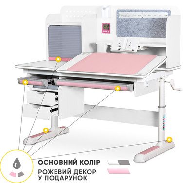 Дитячий стіл Mealux Winnipeg Multicolor Plus WG Pink (арт. BD-630 WG + PN з тумбою)