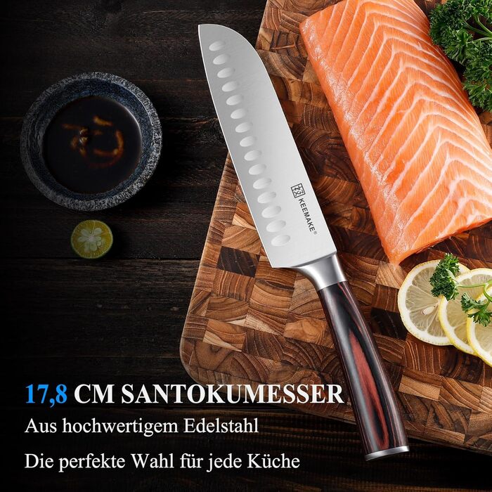 KEEMAKE Набір професійних кухонних ножів Santoku 18 см з карбонової сталі, ергономічна ручка