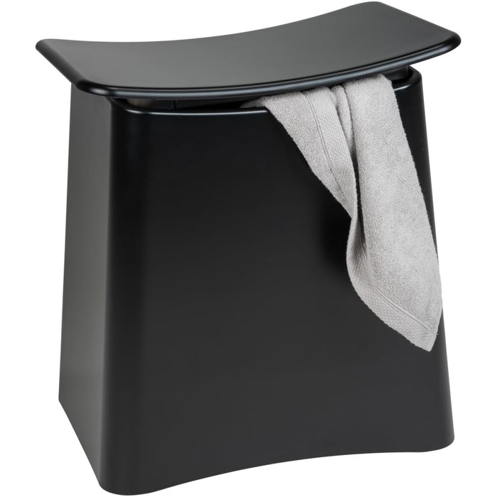 WENKO 2в1 табурет-кошик для білизни Wing білий - табурет для ванної кімнати з винімним мішком для білизни, об'єм 33 л, пластик (ABS), 45 x 48 x 33 см, білий, 48 x 33 x 45 см (чорний)