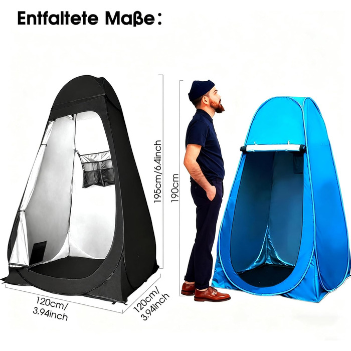 Намет для туалету та душу, переносний, Pop-Up, для кемпінгу та пляжу, з UV захистом 50+, чорний