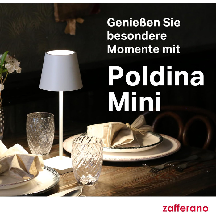 Zafferano Poldina Pro Mini - Бездротова LED-лампа для дому та вулиці, біла, з регулюванням яскравості, 30 см