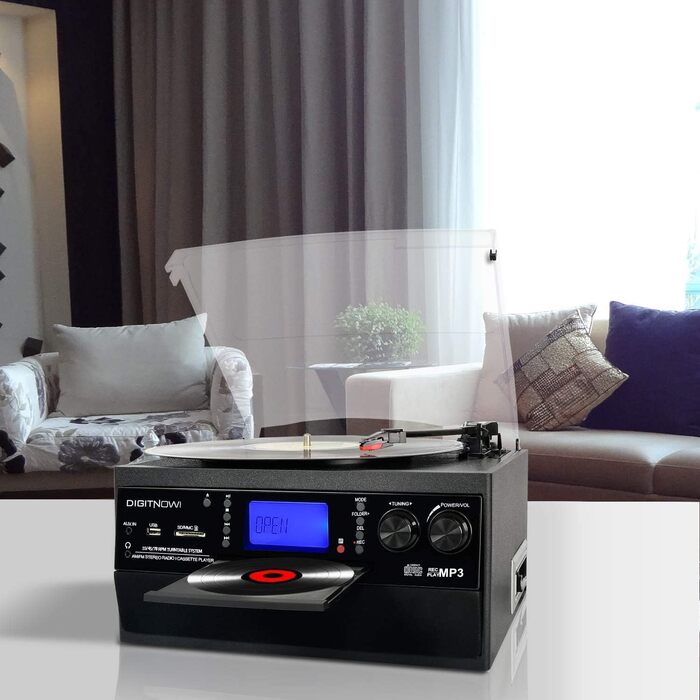 Вініловий програвач з Bluetooth, USB, CD та FM, 3 швидкості, вбудовані динаміки, функція кодування