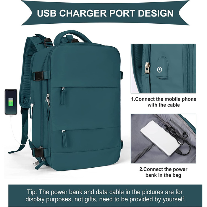 Дорожній рюкзак SZLX USB-порт 32х20х42 см павиний-синій