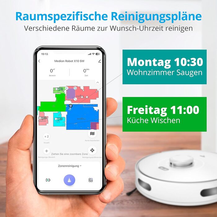 Робот-пилосос MEDION X10 SW з лазерною навігацією та функцією миття підлоги (2700Pa, 2-в-1, точна картографія, зони заборони, кілька поверхів)
