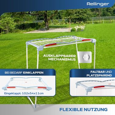 RELLINGER® Сушарка для білизни - розкладна XXL, 18 метрів сушіння - преміум якість, нековзна, для балкону