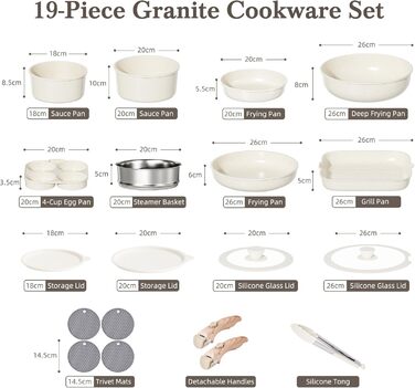 Набір посуду RIOVARM з індукційним дном: каструлі, сковороди та соусники з керамічним антипригарним покриттям, кухонні аксесуари, необхідні для приготування їжі