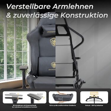 Ігровий крісло Dowinx з мікрофібри, дихаючий та ергономічний офісний стілець, м'яке відчуття, регульована підставка для ніг (світло-сірий)