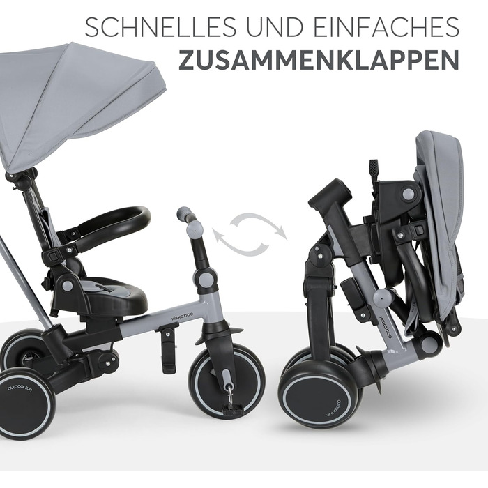 KikkaBoo Триколісний велосипед 8-в-1 з ручкою для батьків Aluma (Сірий) від 1 року. Дитячий велосипед з поворотним сидінням, ремені безпеки, алюмінієва рама