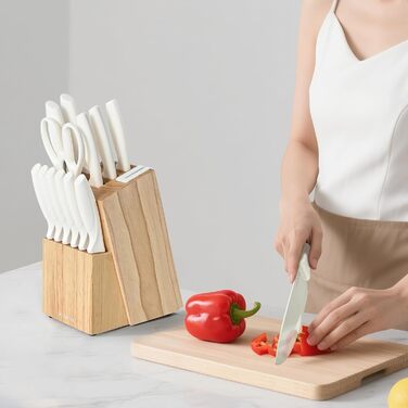 Набір ножів кухонних 15 предметів з точилкою, кухонні ножі для нарізки, подрібнення, рубання, безпечні, зелений