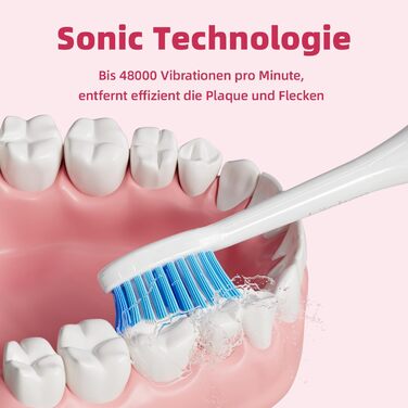 Електрична звукова зубна щітка Läschen, 5 режимів, з чохлом для подорожей, 4 насадки, USB-зарядка на 60 днів, таймер, IPX7 водонепроникність, рожева