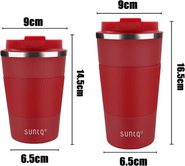 Чашка для кави SUNTQ to go Thermo з нержавіючої сталі-Термос з прогумованою манжетою з подвійною ізоляцією стінок-Кавова чашка з герметичною кришкою багаторазового використання 380 мл (380 мл-2021new, червоний)