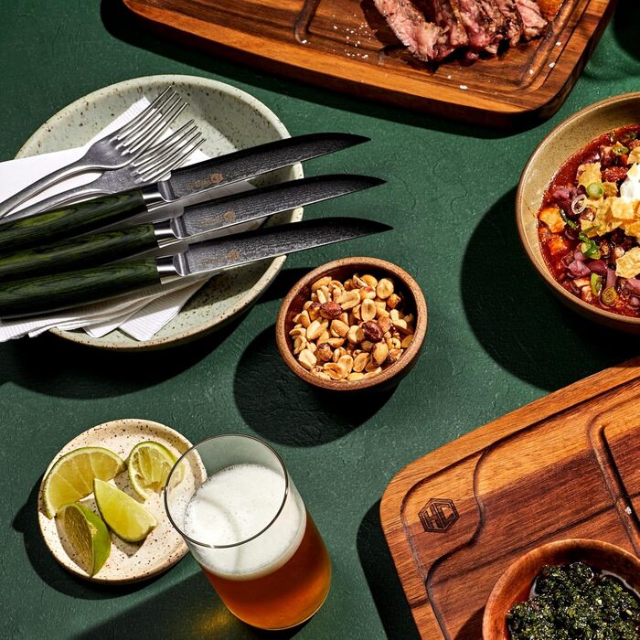 Набір ножів HexClad Essential, 6 предметів: японські леза з нержавіючої сталі Damast, Full Tang, ручки з Pakkaholz