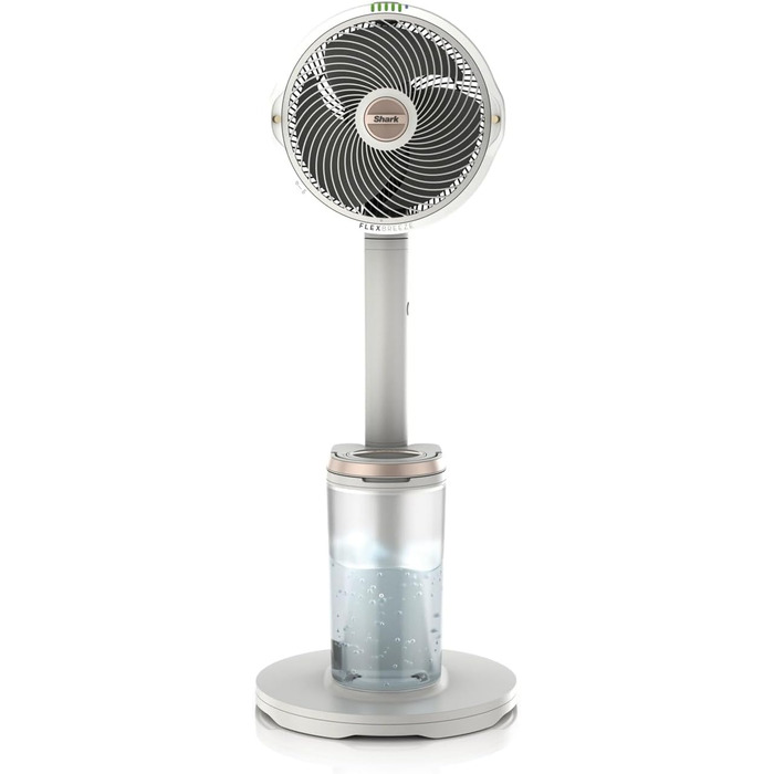 Вентилятор Shark FlexBreeze Pro Mist з акумулятором для дому та вулиці з функцією розпилення, портативний бак, 20 м, підлоговий та настільний вентилятор, 5 швидкостей, тихий, з пультом керування, Dove FA300WHEU
