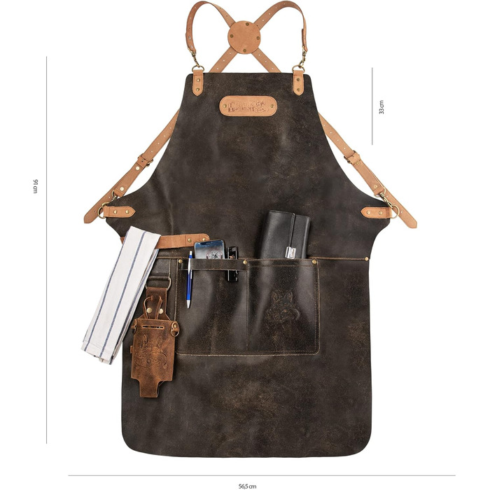 Фартух з натуральної шкіри буйвола, чорний: для гриля, барбекю, приготування їжі та кухні. Вінтажний стиль.