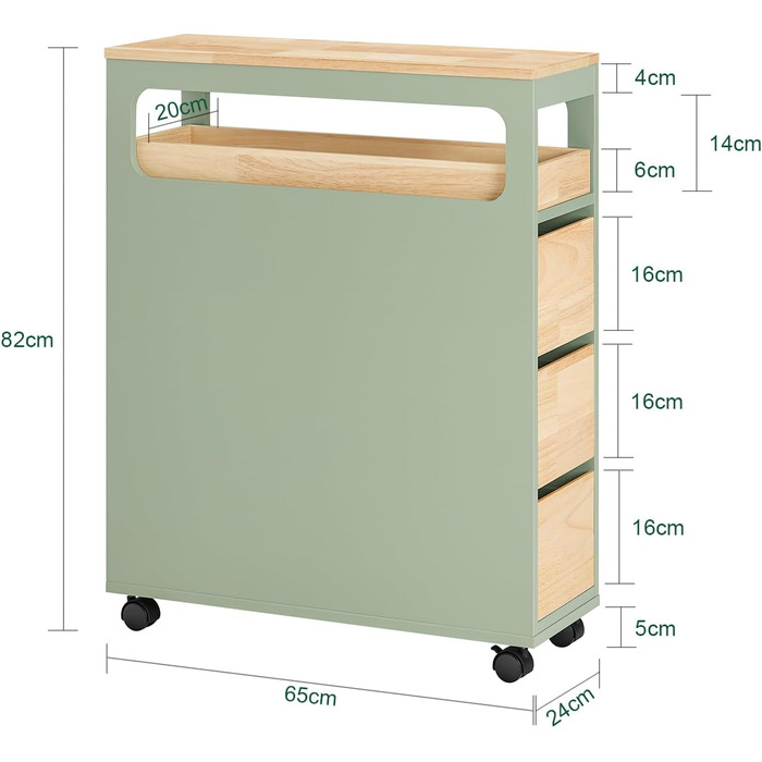 Тумбочка для ванної кімнати SoBuy з колесами, вузька з 3 висувними ящиками, компактна комода з дерева, навісна шафка для маленьких ванних кімнат, туалетів та кухонь, біла, 65x23x82 см, BZR54-W