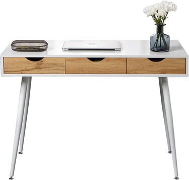 Комп'ютерний стіл з шухлядами, 110x50x78 см, білий, метал та E1 ДСП, для дому та офісу