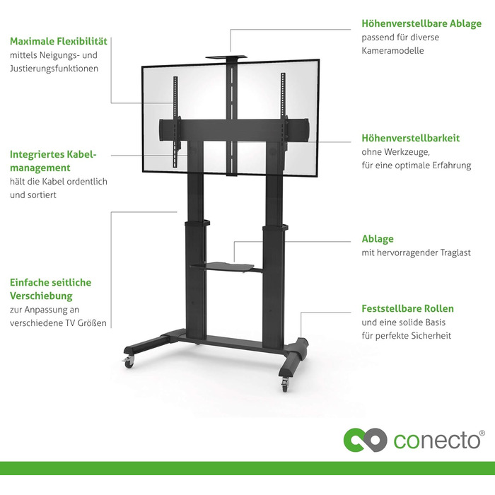 Підставка для телевізора Conecto TV Stand, регульована, поворотна, на колесах, 55-100 дюймів, чорна, модель LM-FS03G