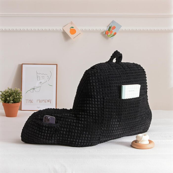 Крісло-мішок Holawakaka для дорослих з підлокітниками та спинкою, чорний, великий - для читання, відпочинку та роботи за ноутбуком