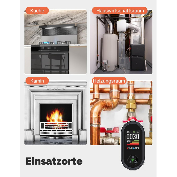 Детектор чадного газу MOES з вилкою, 3-в-1: CO, температура та вологість, акустичний сигнал, для дому та кемперів, 1 шт. (CO+GAS, 2 шт.)