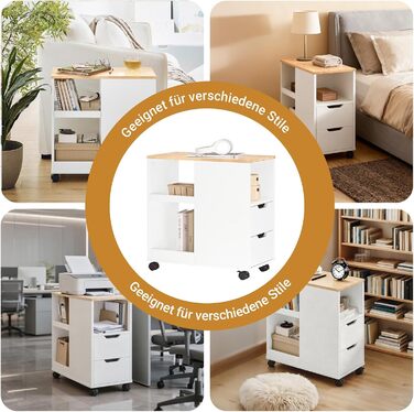 Столик для принтера SoBuy на колесах, з полицями, білий та натуральний колір, 30x60x60 см (FBT130-WN)