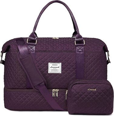 Спортивна сумка LOVEVOOK для жінок: велика дорожня сумка-мішок з косметичкою, відділенням для взуття, водонепроникна, для подорожей, спортзалу, клініки, пологів (M-2шт, темно-фіолетовий)