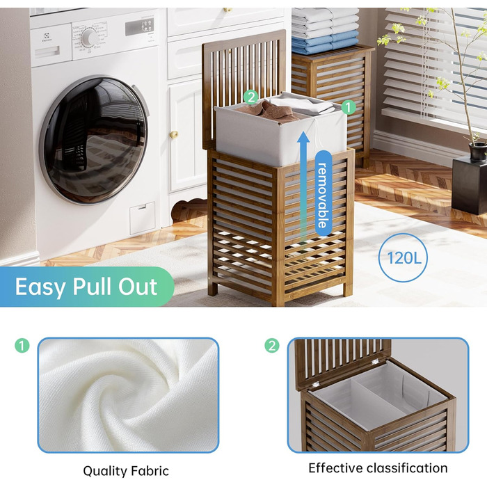 SMIBUY Кошик для білизни з бамбука з кришкою, 30л, для одягу, іграшок, рушників (горіх)