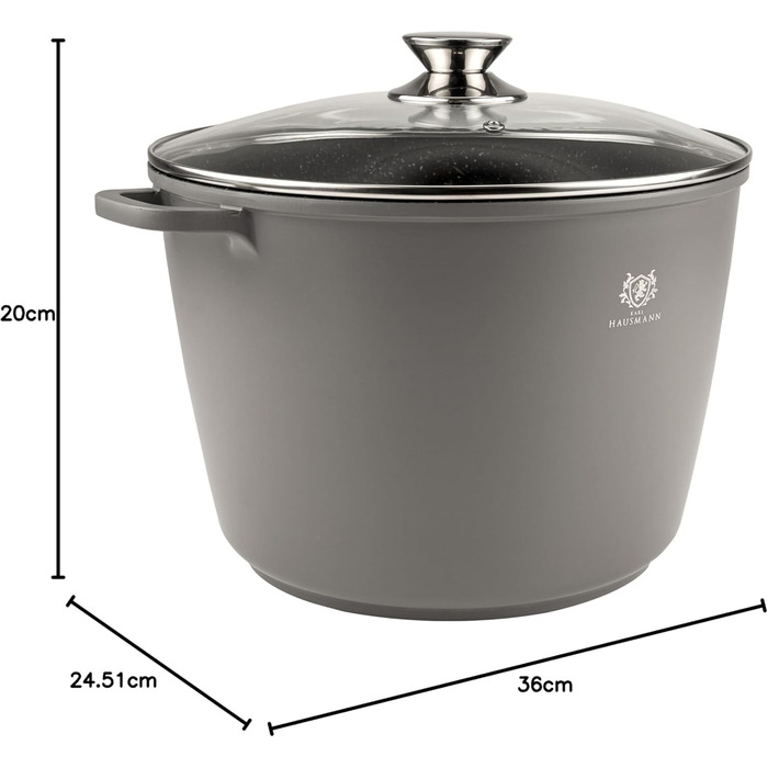Каструля з антипригарним покриттям 10 літрів з кришкою, діаметр 28 см, з алюмінієвого лиття, для всіх типів плит (включаючи індукцію), сіра. Ідеально підходить для супу, тушкування та приготування великих порцій.