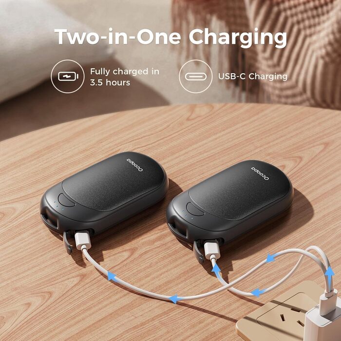 Електричні грілки для рук OCOOPA 2 шт. з магнітом, 5000mAh, 3 режими нагріву, компактні, для рукавичок, зими