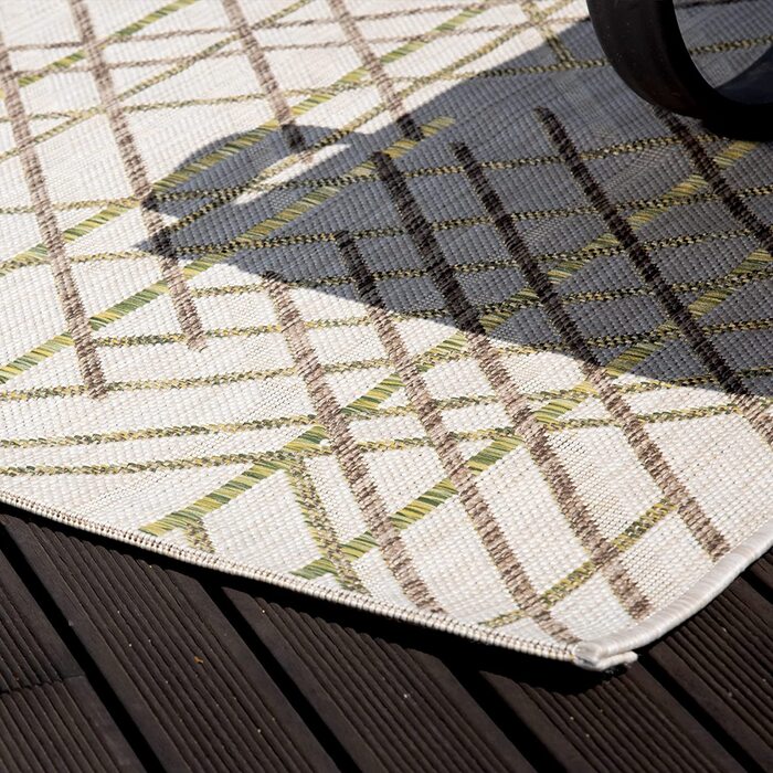 Вуличний килим Mynes для будинку, захищений від атмосферних впливів - килимок для балкона, Килимки для передпокою, Килимки для передпокою- (80 х 150 см, геометрично зелений)
