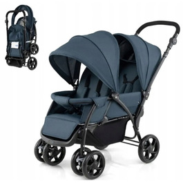 Подвійний прогулянковий візок для близнюків Twin Bugg, складаний, синій, Costway