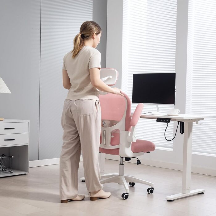 Офісний стілець Vinsetto з високою спинкою, сітчаста тканина, комп'ютерний стілець з обертовою підголівником, 4D-підтримка попереку, регульовані підлокітники, регульована висота, білий (рожевий)