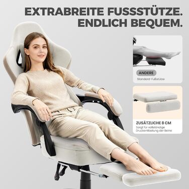 Ігровий крісло Dowinx з тканини та масажем, ергономічний геймерський крісло-ресинг з підніжкою (Бежевий)