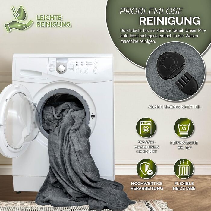 Електрична ковдра з автовимкненням 200 x 180 см | 9 температурних режимів | Ковдра для ліжка та дивану | Електрична ковдра з таймером та цифровим дисплеєм (160x120 см, темно-сіра)